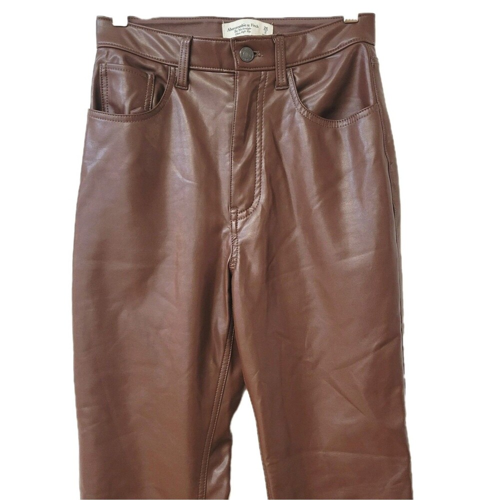 Abercrombie & Fitch 90s Straight Faux Leather Pants Brown Ultra High Rise... - Picture 3 of 8